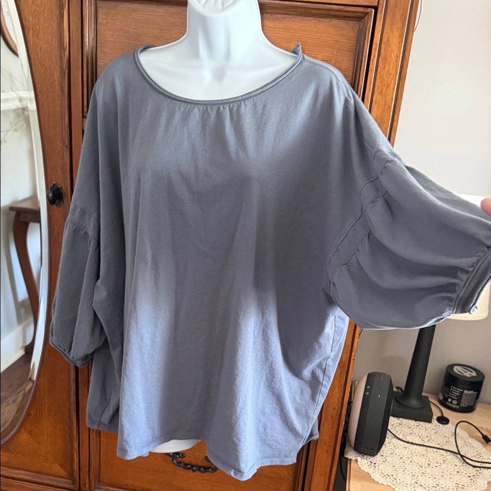 Umgee Slate Blue Oversized Scoop-Neck Dolman Top